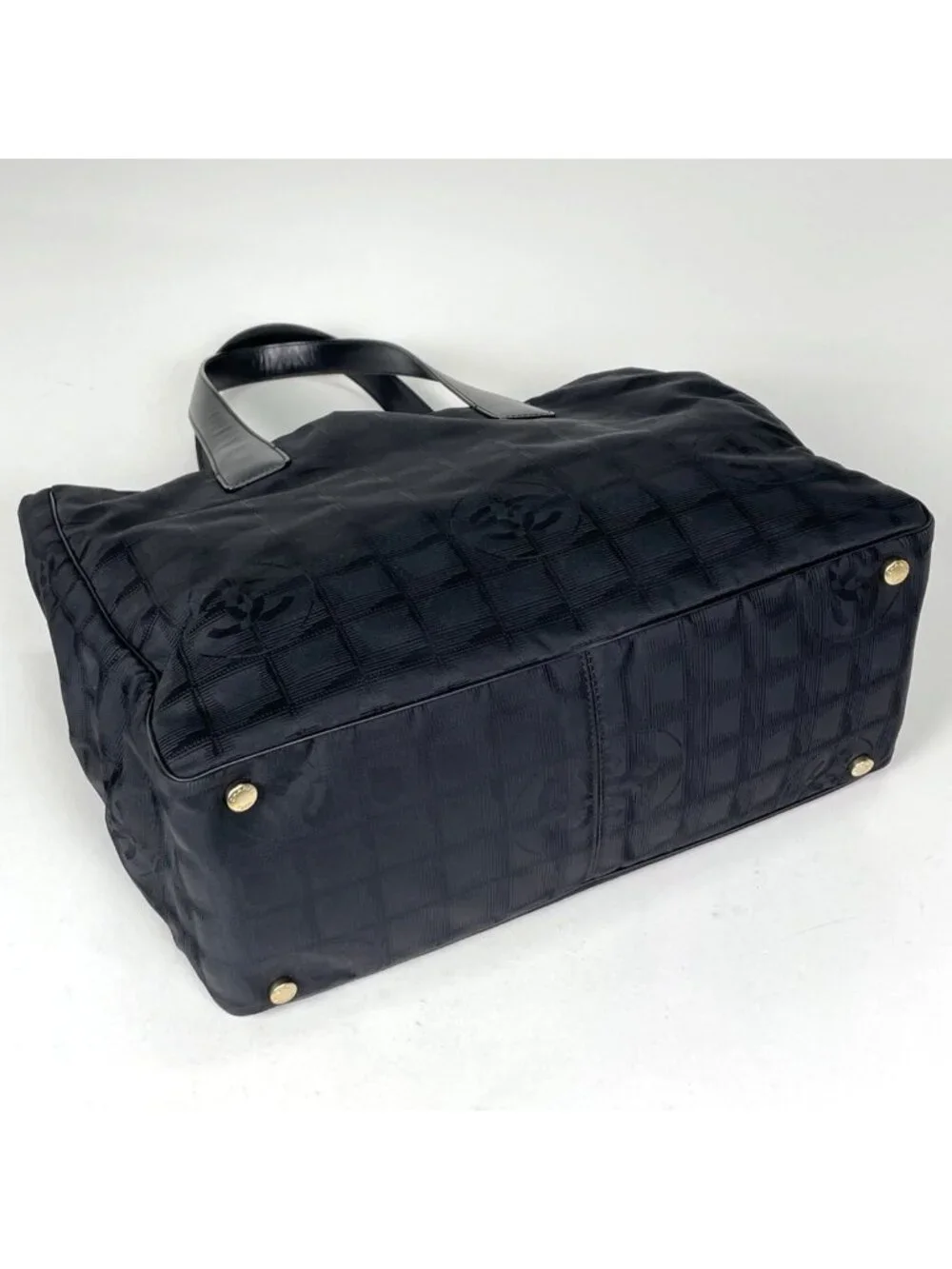 Chanel New Travel Line Tote MM CC Logo Nylon Jacquard Black